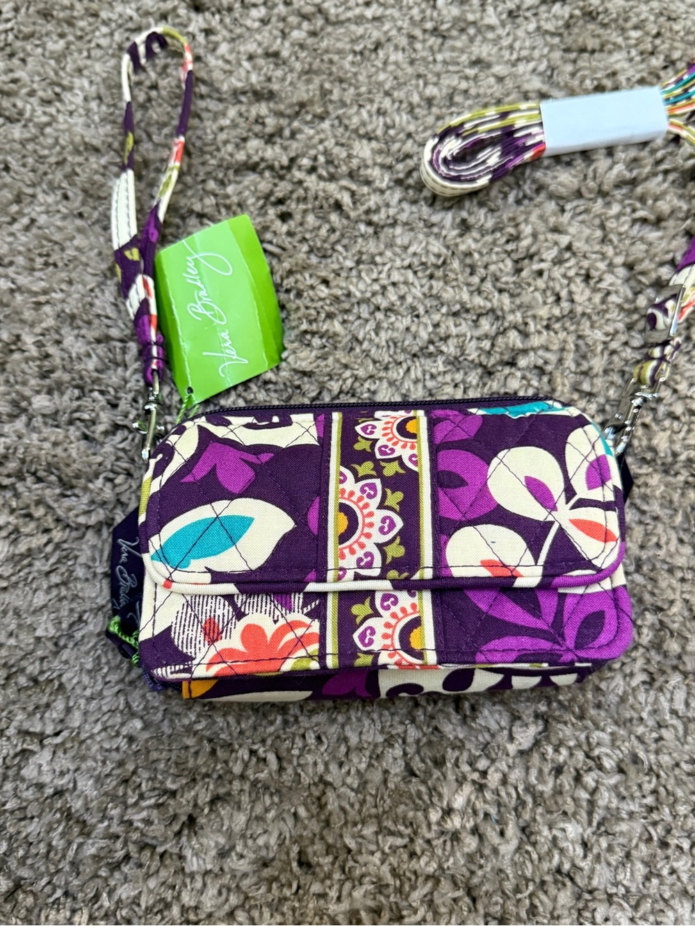 Vera Bradley Purple Floral Quilted Crossbody with Teal & Orange Accents